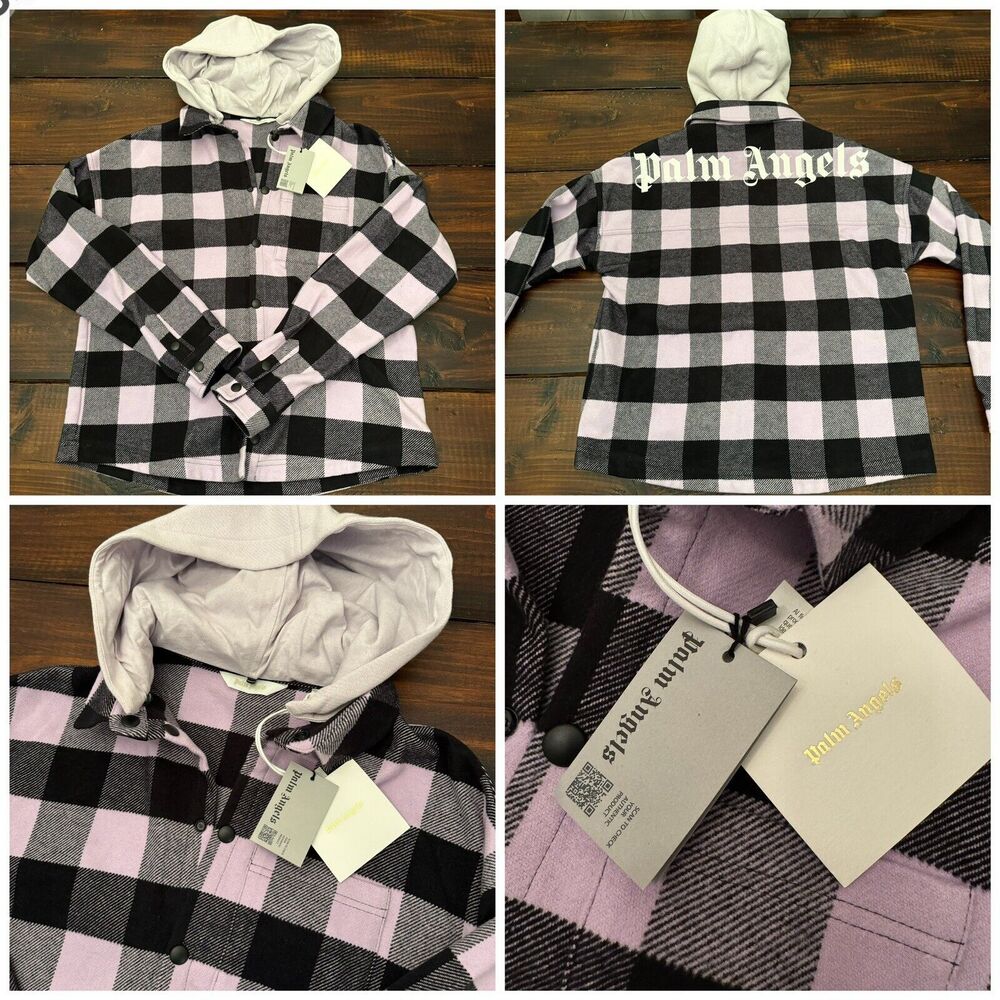 Palm Angels Checked Plaid Hooded Shirt Jacket